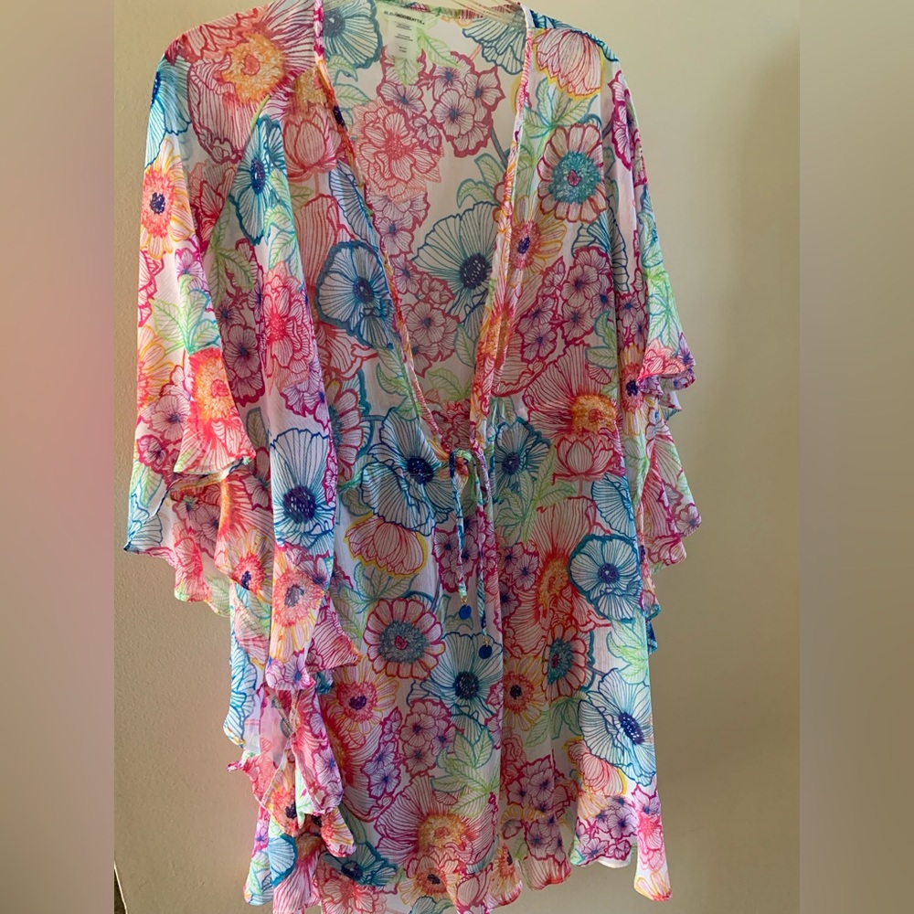 Colorful ruffle cover up one size